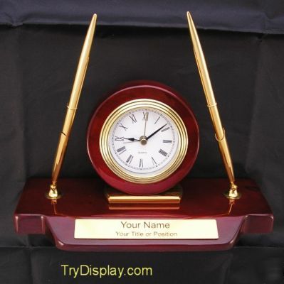 Personalized desk set clock pen piano finish gift award