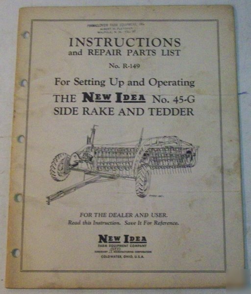 New idea 1924 side rake & tredder manual & parts book