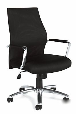 (6) black mesh conference table chairs with chrome arms